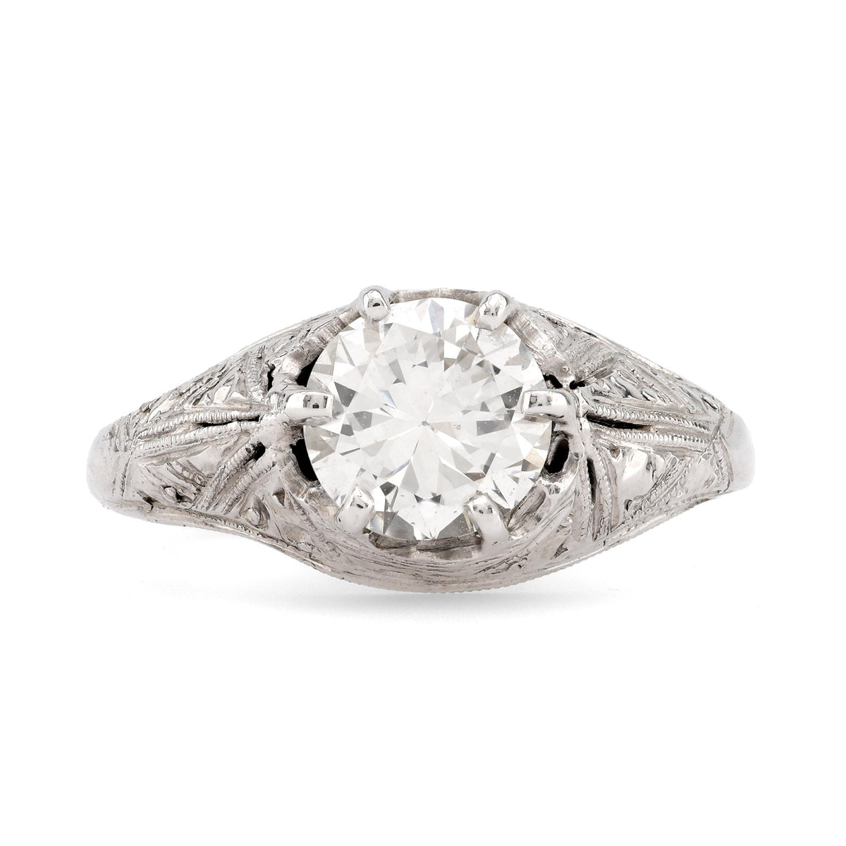 Art Deco Diamond Platinum Solitaire Engagement Filigree Ring