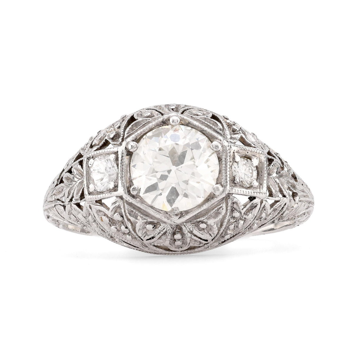 Art Deco Diamond Platinum Engagement Filigree Ring