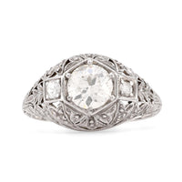 Art Deco Diamond Platinum Engagement Filigree Ring