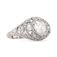 Art Deco Diamond Platinum Engagement Filigree Ring