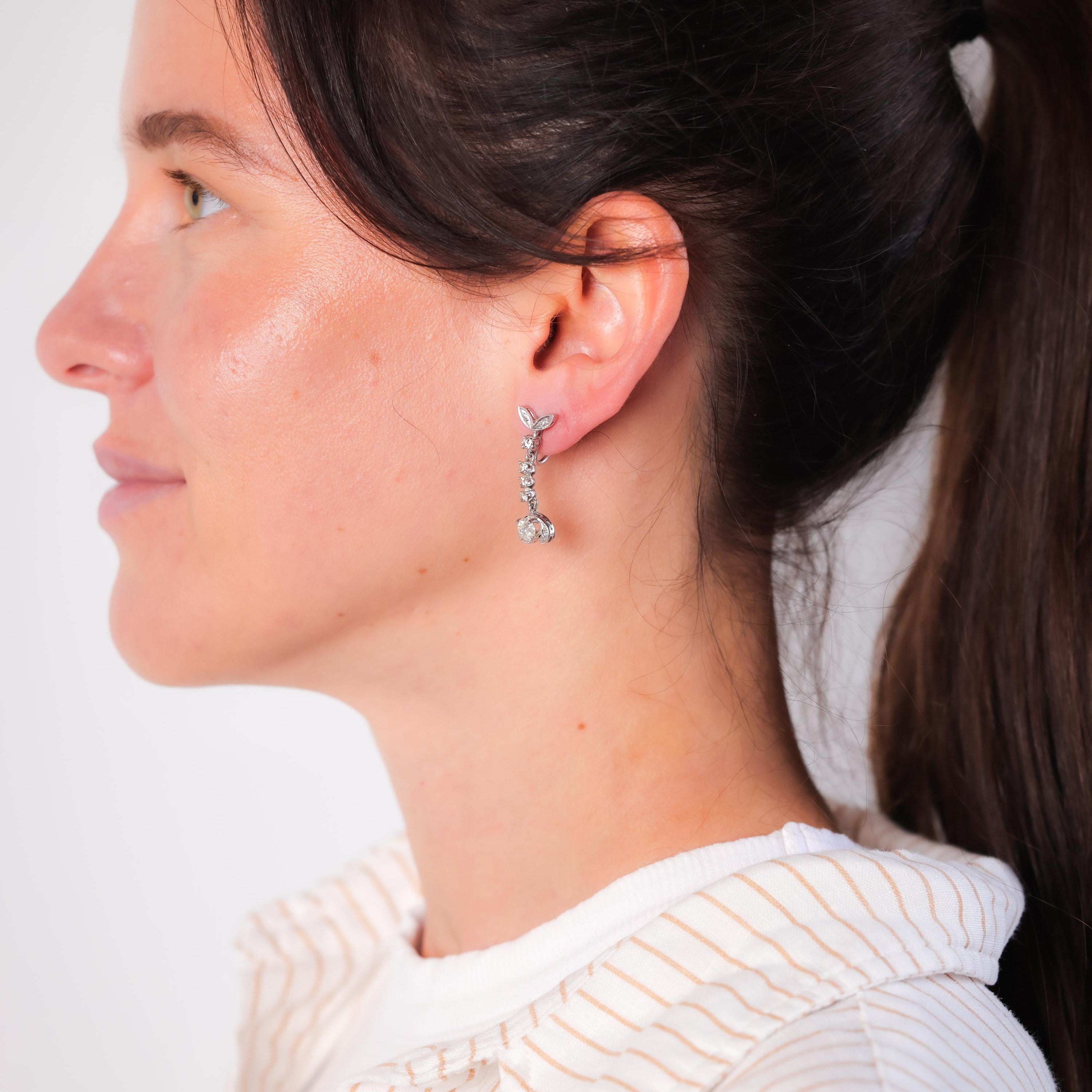Mid Century Diamond 14K White Gold Earrings
