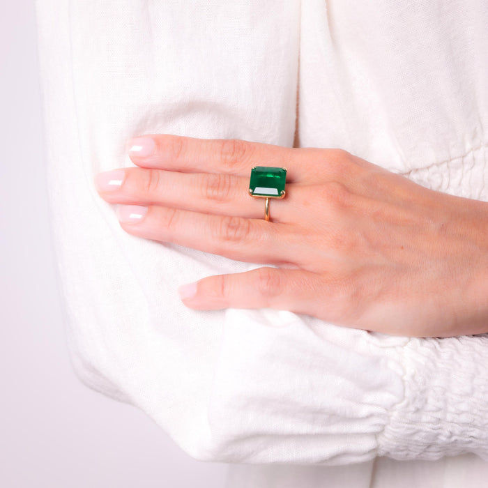 Vintage 8.89 Carat Emerald 18K Yellow Gold Cocktail Ring