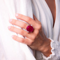 GIA 21.38 Carat Oval Cut Ruby Diamond 18K White Gold Cocktail Ring