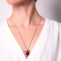 Mid Century 11.6 Carat Burma No Heat Ruby Diamond Platinum Necklace