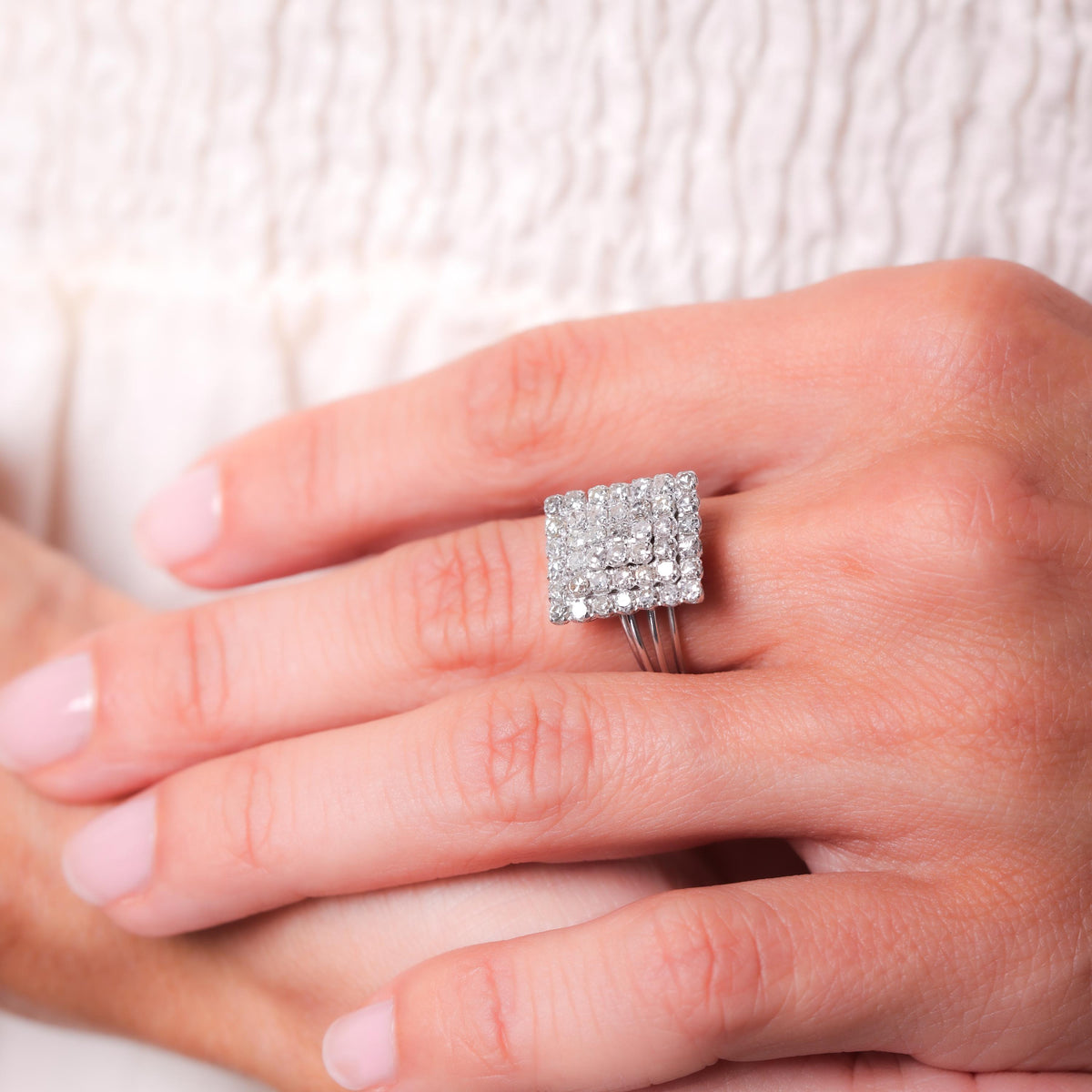 Mid Century Diamond Platinum Square Cocktail Ring