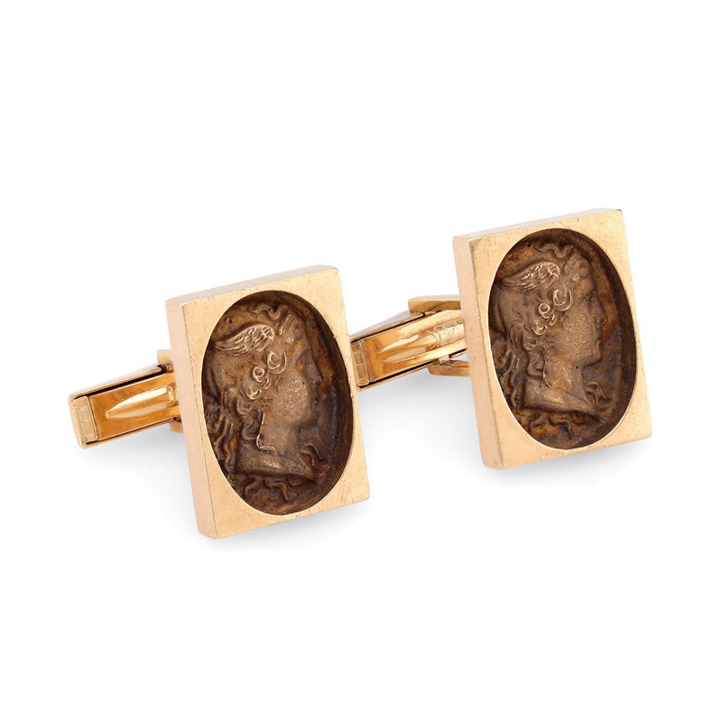 Retro Ancient Greek God Hermes 14K Yellow Gold Cufflinks