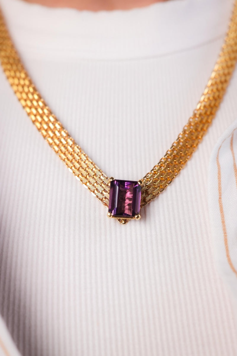 Vintage Italy 9.2 Carat Amethyst 14K Yellow Gold Necklace