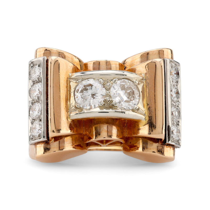 Retro French Diamond 18K Rose Gold Tank Ring