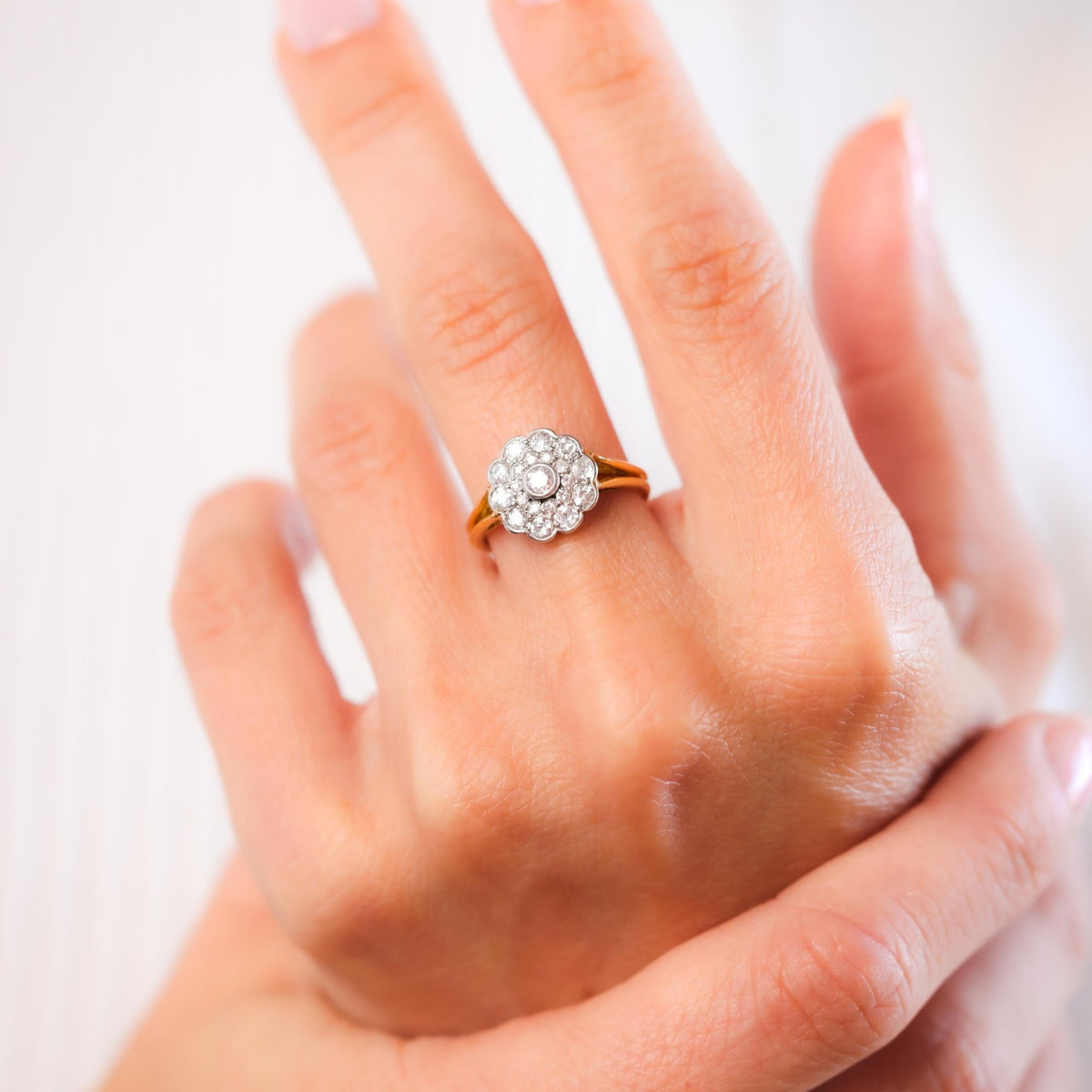 Edwardian French Diamond 18K Yellow Gold Cluster Ring