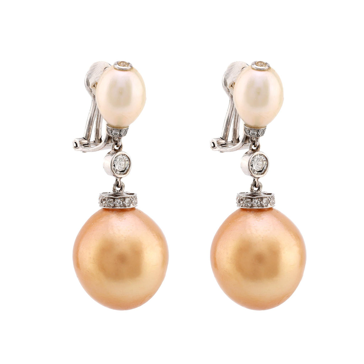 Modern French Pearl Diamond 18K White Gold Earrings