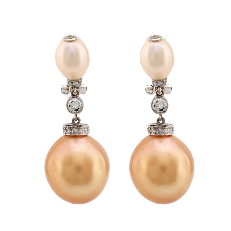 Modern French Pearl Diamond 18K White Gold Earrings