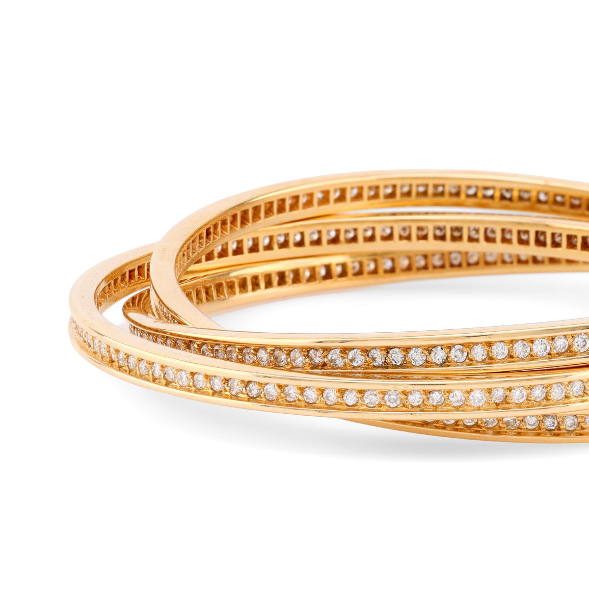 Cartier French 6.5 Carat Diamond 18K Yellow Gold Trinity Bangle