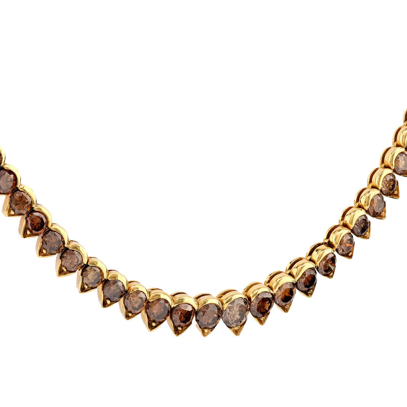 Vintage French 11.7 Carat Fancy Brown Diamond 18K Yellow Gold Riviera Necklace