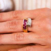 Vintage Ruby Diamond 18K White and Yellow Gold Bypass Ring