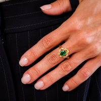 Vintage French Emerald Diamond 18K Yellow Gold Cluster Ring