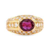 Vintage GIA 1.25 Carat Ruby Diamond 18K Yellow Gold Ring