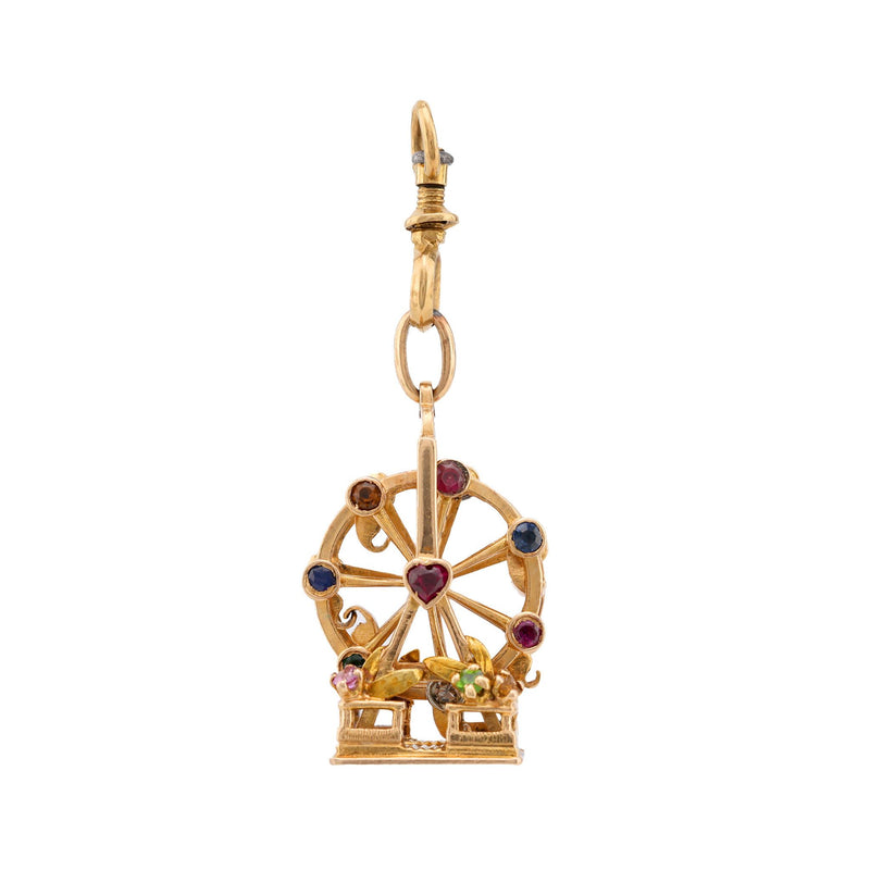 Vintage French Gemstone 18K Yellow Gold Ferris Wheel Pendant