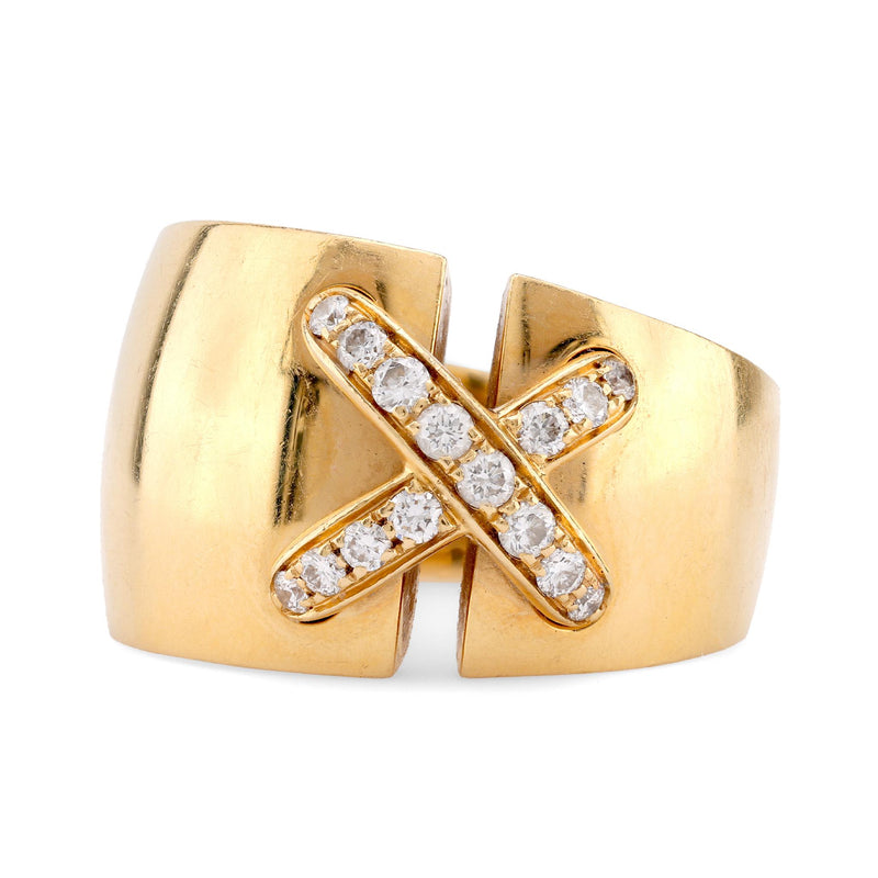 Chaumet French Diamond 18K Yellow Gold Large Double Lien Link Ring