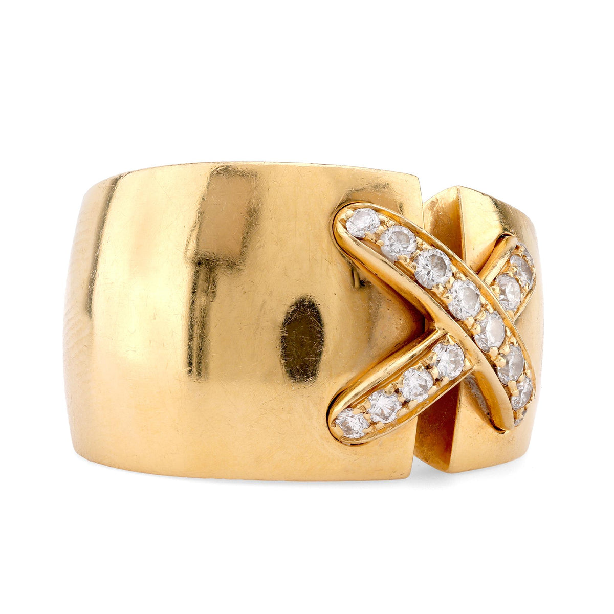 Chaumet French Diamond 18K Yellow Gold Large Double Lien Link Ring