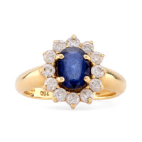 Vintage French Sapphire Diamond 18K Yellow Gold Cluster Ring