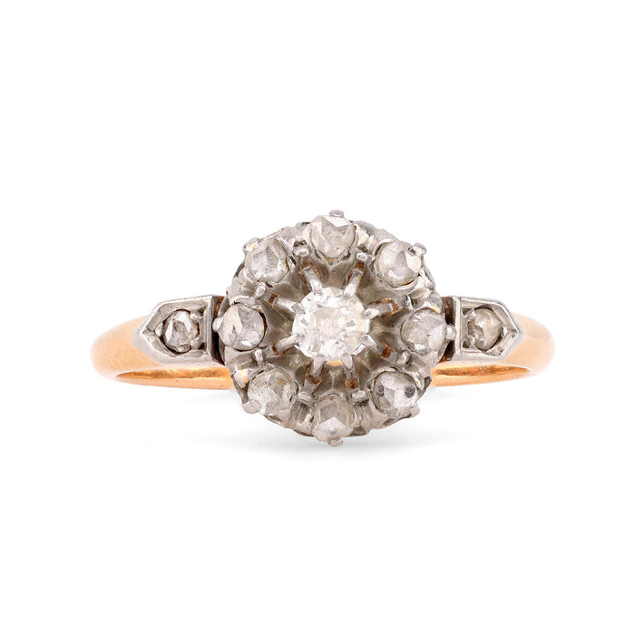 Edwardian Diamond 18K Yellow Gold Cluster Ring