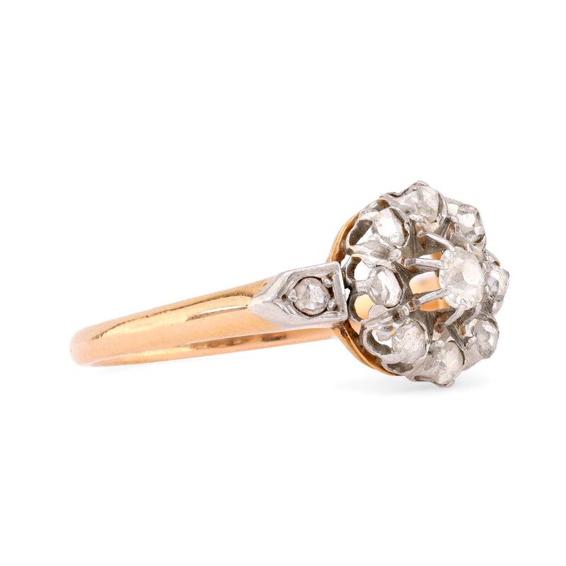 Edwardian Diamond 18K Yellow Gold Cluster Ring