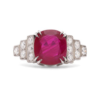 French 3.74 Carat Burma No Heat Ruby Diamond 18K White Gold Ring