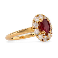 Mauboussin Paris 1.3 Carat Oval Cut Ruby Diamond 18K Yellow Gold Cluster Ring