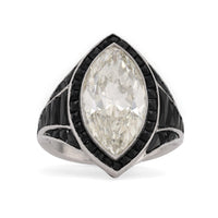 Art Deco Style 6.59 Carat Oval Cut Diamond Onyx Platinum Cocktail Ring