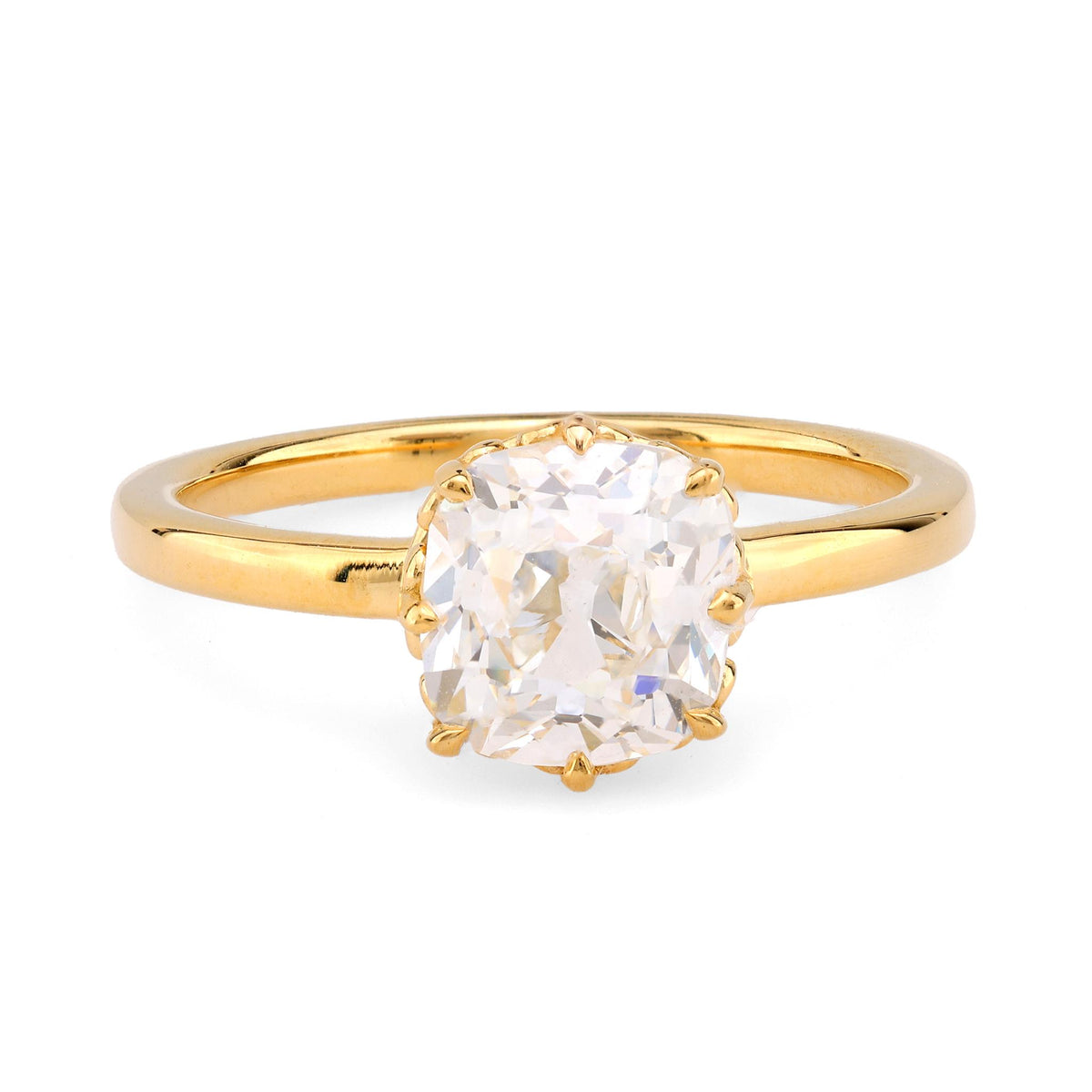 GIA 2.01 Carat Old Mine Cut Diamond 18K Yellow Gold Engagement Ring