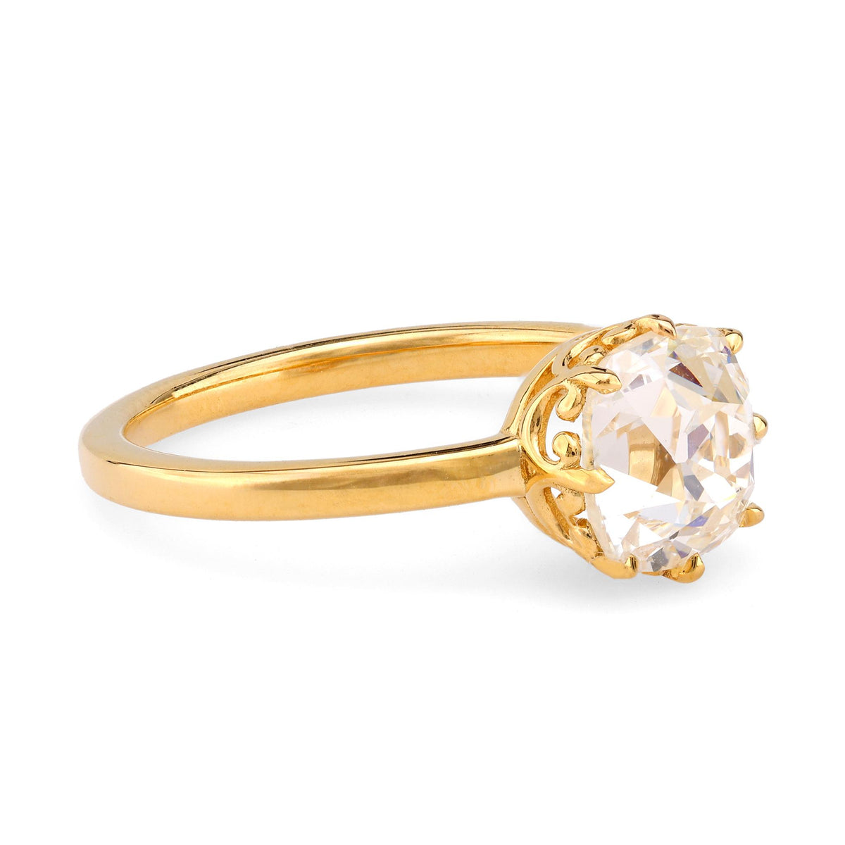 GIA 2.01 Carat Old Mine Cut Diamond 18K Yellow Gold Engagement Ring