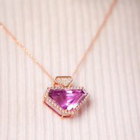 Modern 15 Carat Kunzite Diamond 14K Rose Gold Necklace