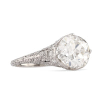 Edwardian GIA 2.61 Carat Old European Diamond Platinum Filigree Engagement Ring