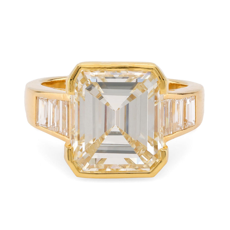 French GIA 7.4 Carat Asscher Cut Diamond 18K Yellow Gold Engagement Ring