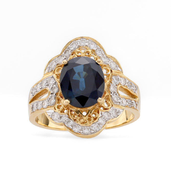 Vintage 2.5 Carat Oval Cut Sapphire 18K Yellow Gold Cocktail Ring