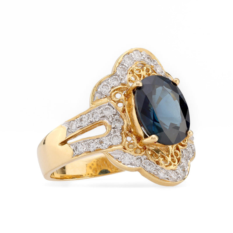 Vintage 2.5 Carat Oval Cut Sapphire 18K Yellow Gold Cocktail Ring