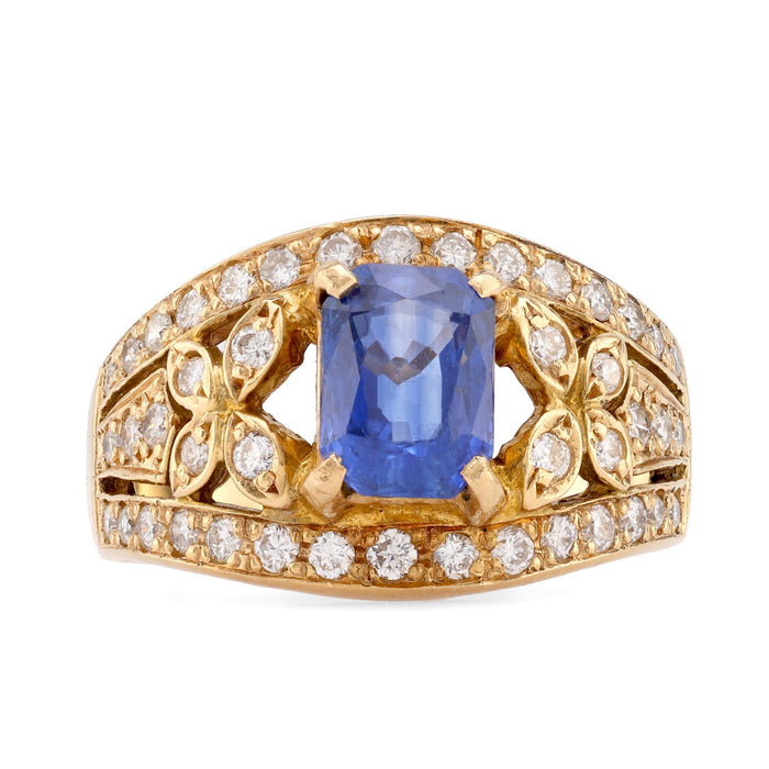 Vintage Sapphire Diamond 18K Yellow Gold Ring