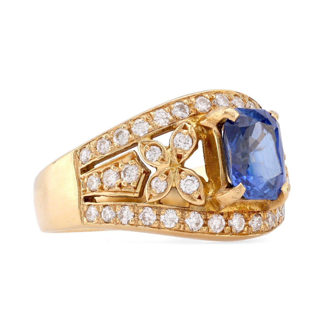 Vintage Sapphire Diamond 18K Yellow Gold Ring