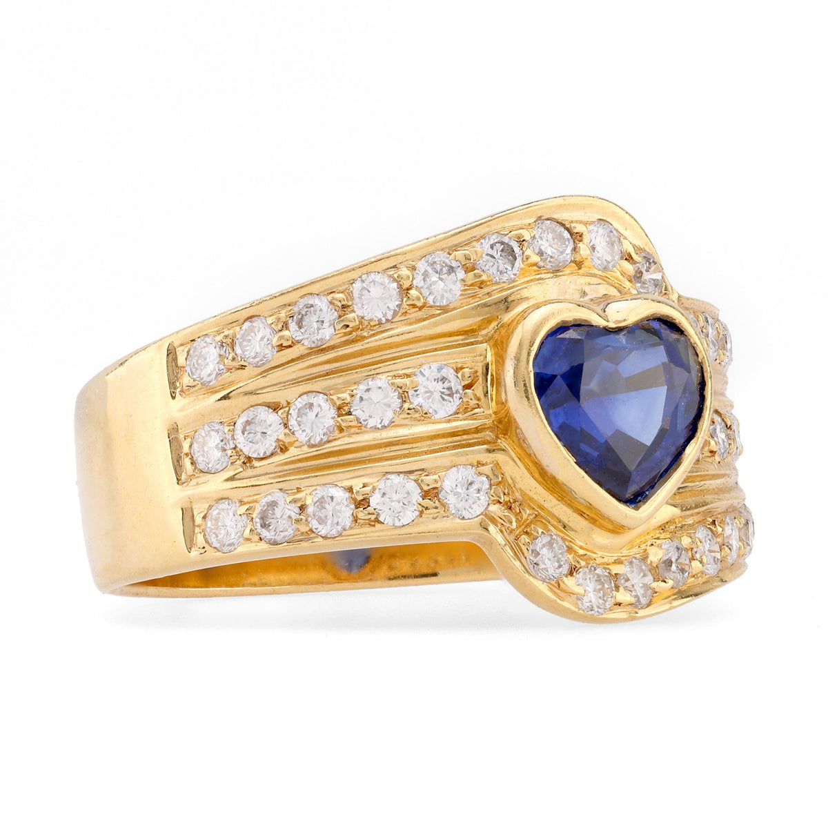 Vintage Heart Shape Sapphire Diamond 18K Yellow Gold Ring