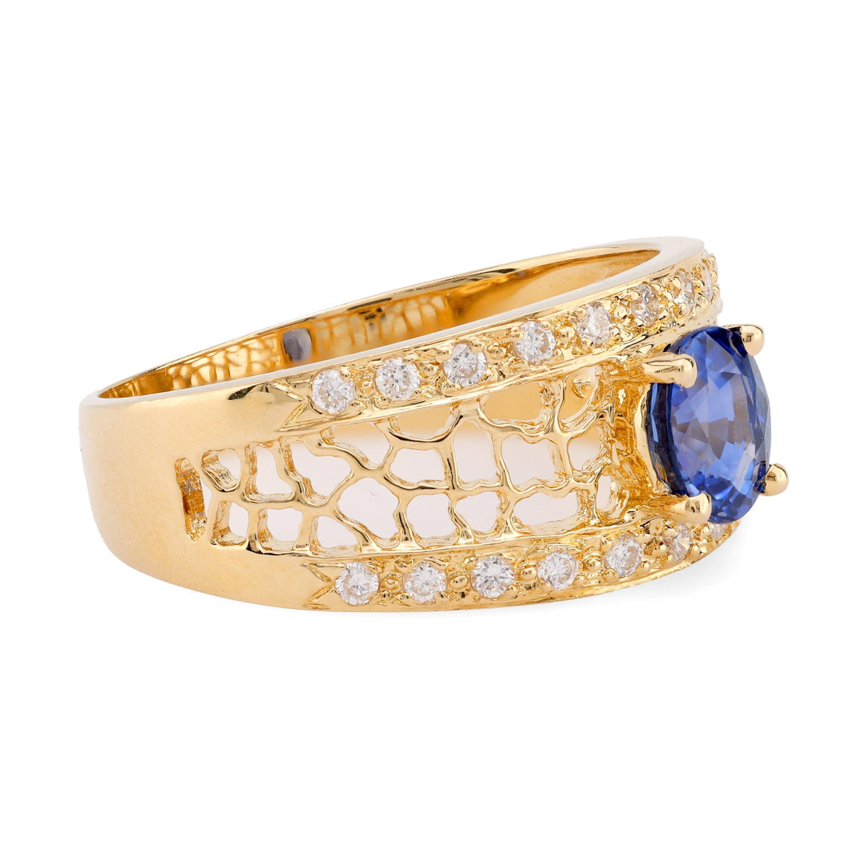 Vintage Sapphire Diamond 18K Yellow Gold Filigree Band