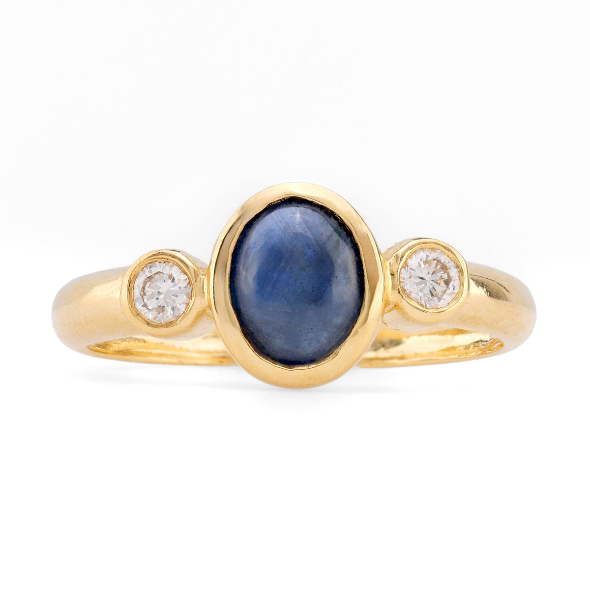 Vintage Sapphire Diamond 18K Yellow Gold Three Stone Ring