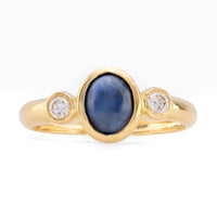 Vintage Sapphire Diamond 18K Yellow Gold Three Stone Ring