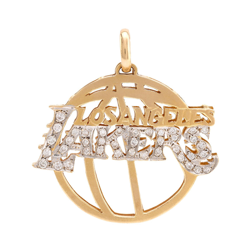 Modern Diamond 14K Yellow and White Gold Lakers Pendant