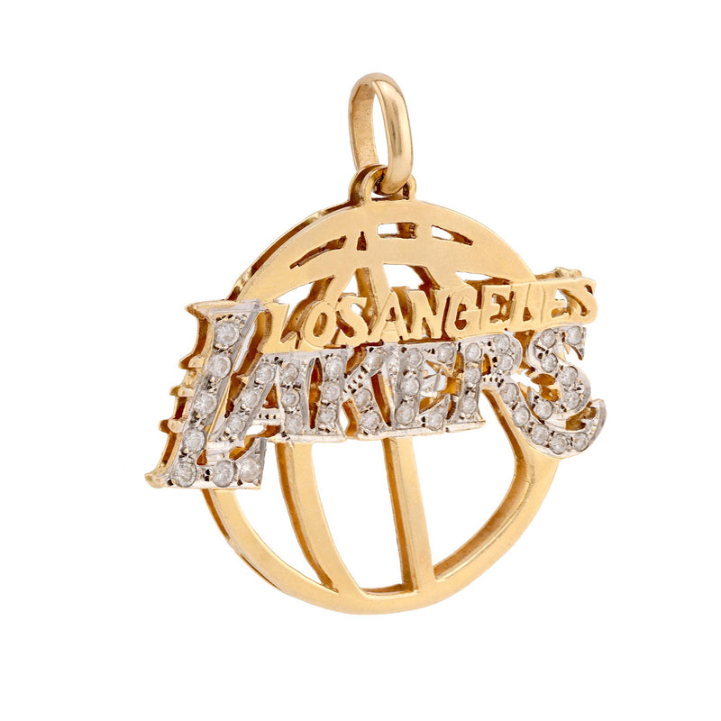 Modern Diamond 14K Yellow and White Gold Lakers Pendant