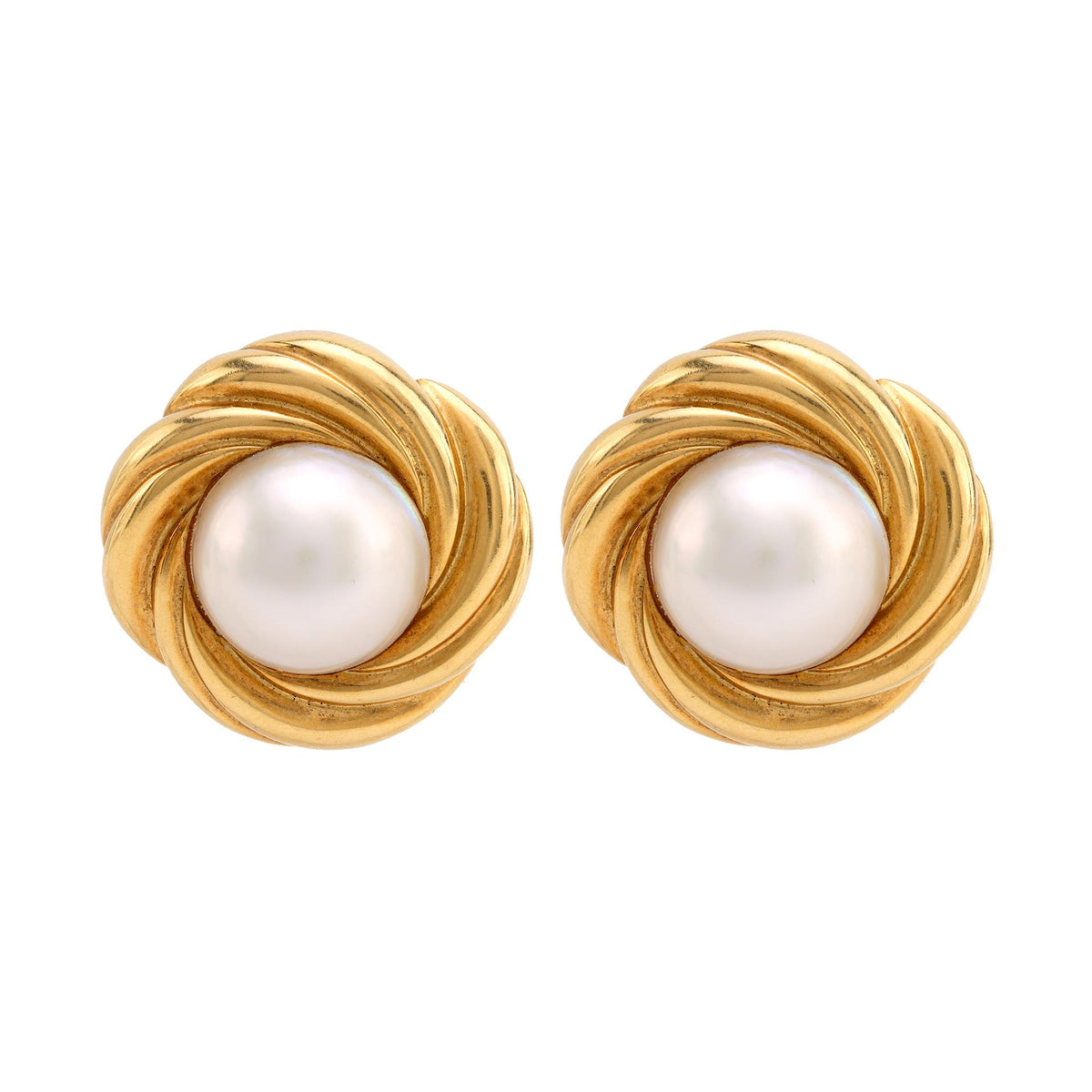 Vintage Mabe Pearl 18K Yellow Gold Clip On Earrings