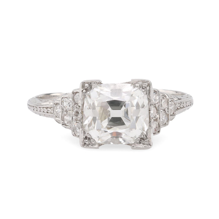 Art Deco GIA 2.01 carat old mine diamond platinum engagement ring