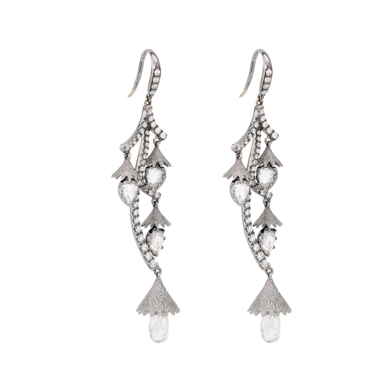 Contemporary 11.86 carat diamond 18k white gold drop earrings