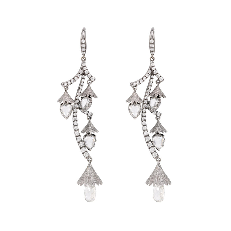 Contemporary 11.86 carat diamond 18k white gold drop earrings