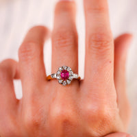 Antique French Ruby Diamond 18K Yellow Gold Cluster Ring