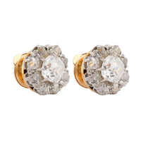 Antique French 2.3 Carat Total Diamond Weight 18K Yellow Gold Stud Earrings